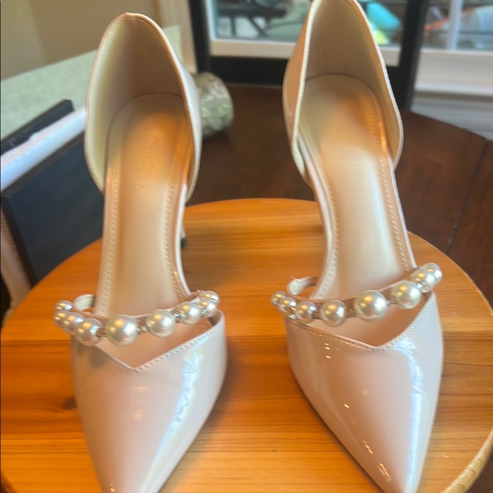 Elegant Cream Heels with Pearl Accents